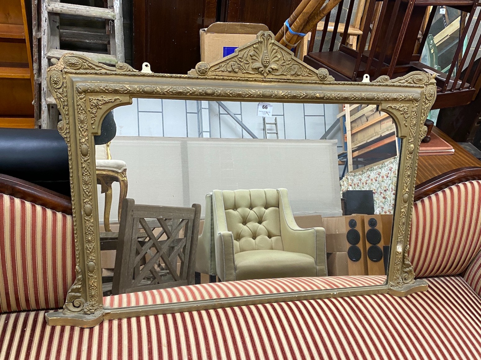 A Victorian later painted overmantel mirror, width 117cm, height 77cm